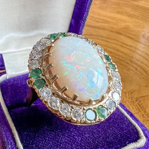 Vintage Opal, Emerald & Diamond Ring - Image 3