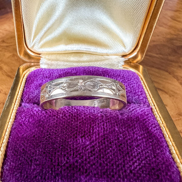 Vintage Patterned Wedding Band Ring, Size 7 3/4