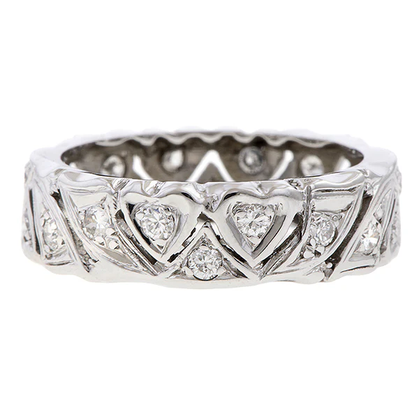 Vintage Patterned Diamond Wedding Band Ring, Size 6