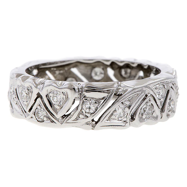 Vintage Patterned Diamond Wedding Band Ring, Size 6 - Image 2