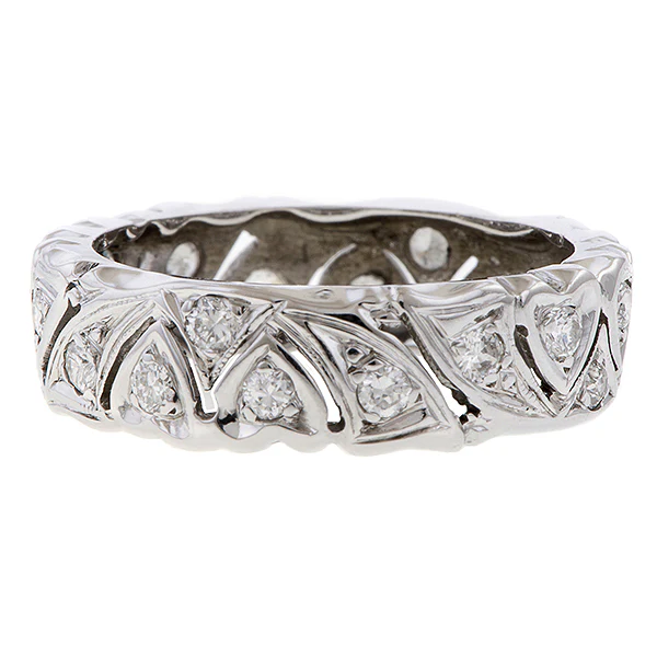 Vintage Patterned Diamond Wedding Band Ring, Size 6 - Image 3