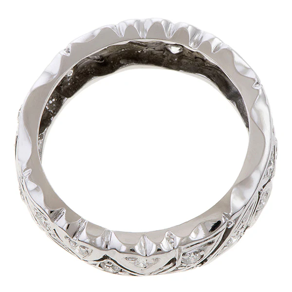 Vintage Patterned Diamond Wedding Band Ring, Size 6 - Image 4