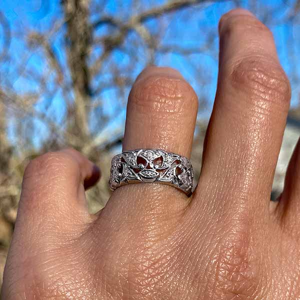 Vintage Patterned Diamond Eternity Band, Size 7 1/4 - Image 2