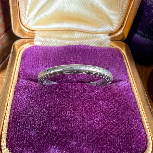 Art Deco Patterned Platinum Wedding Band Ring, Size 6 1/4