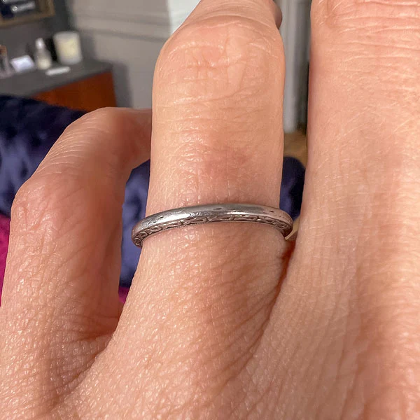 Art Deco Patterned Platinum Wedding Band Ring, Size 6 1/4 - Image 2