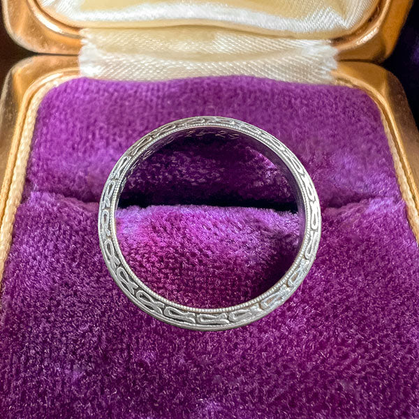 Art Deco Patterned Platinum Wedding Band Ring, Size 6 1/4 - Image 3