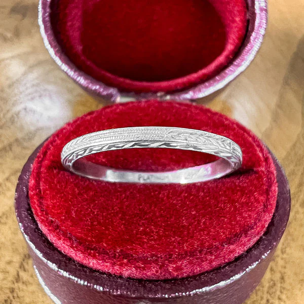 Vintage Patterned Platinum Wedding Band, Size 6 1/2
