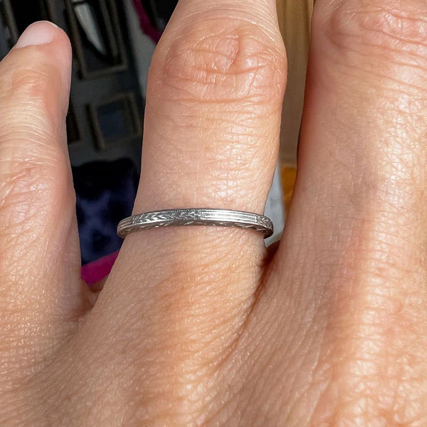 Vintage Patterned Platinum Wedding Band, Size 6 1/2 - Image 2