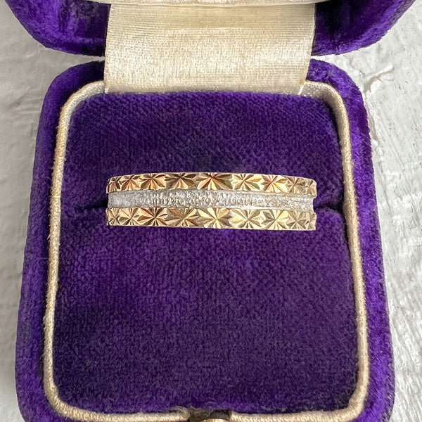Vintage Patterned Two Toned Wedding Band Ring, Size 7