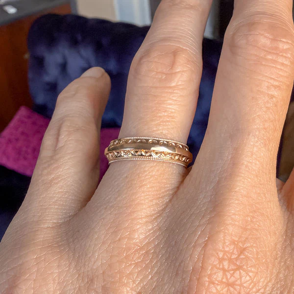 Vintage Patterned Wedding Band, Size 6 - Image 2