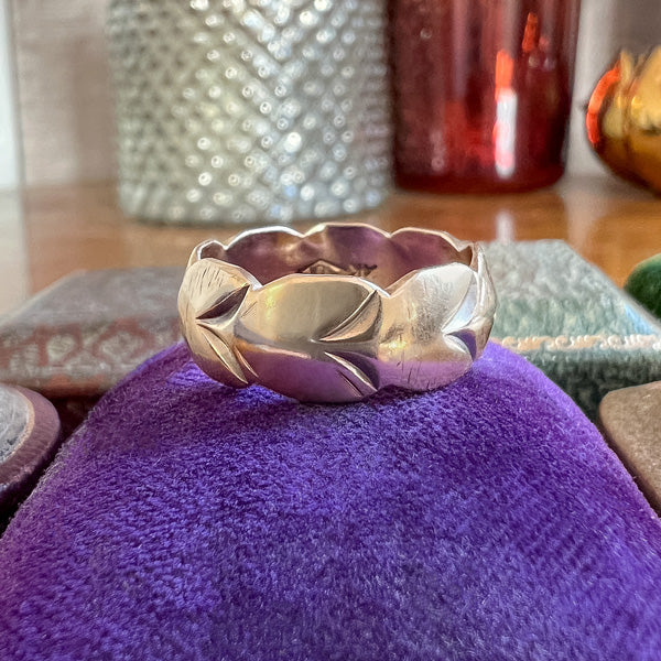 Vintage Patterned Wedding Band Ring, Size 6 1/4