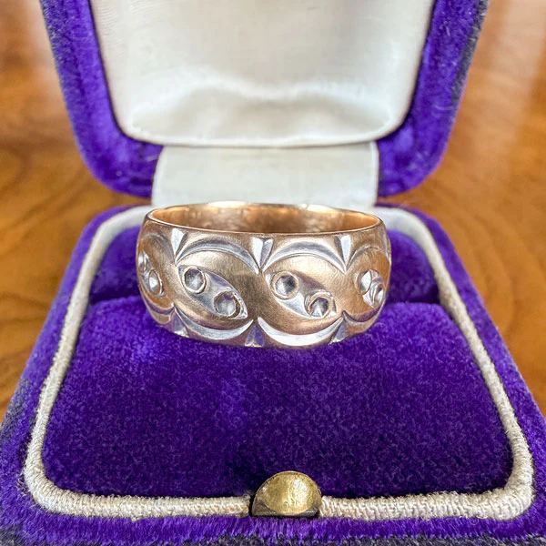 Vintage Wide Patterned Wedding Band Ring,Size 6