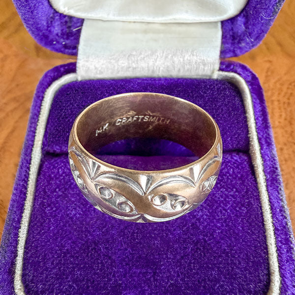 Vintage Wide Patterned Wedding Band Ring,Size 6 - Image 3