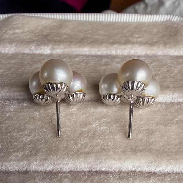Vintage Pearl Cluster Earrings - Image 2
