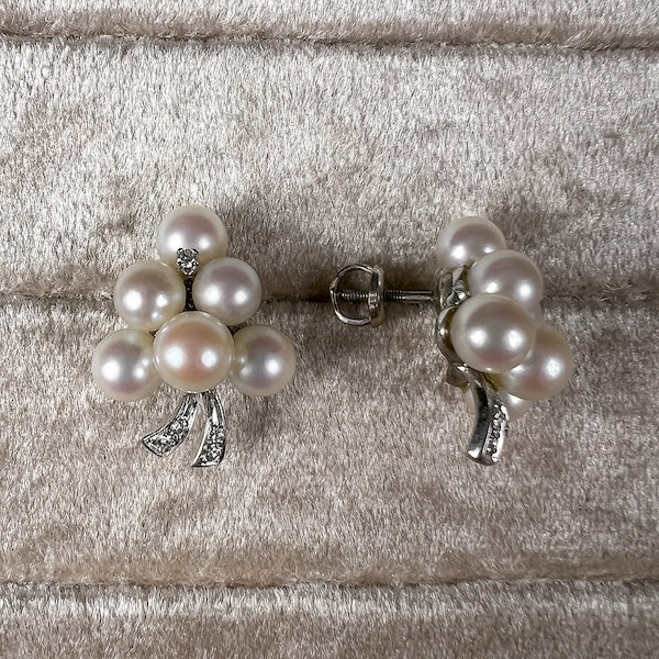Vintage Pearl & Diamond Earrings - Image 2