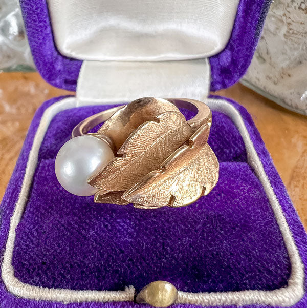 Vintage Pearl Leaf Ring