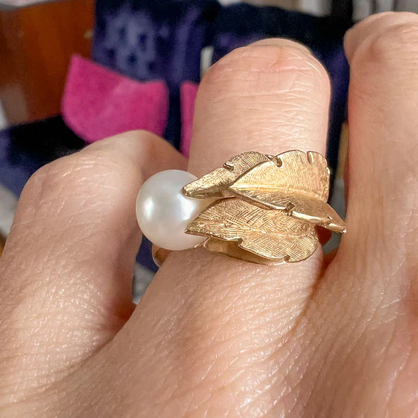 Vintage Pearl Leaf Ring - Image 2