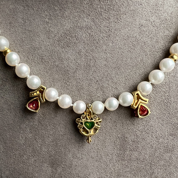 Vintage Pearl, Ruby, Emerald & Diamond Necklace - Image 4