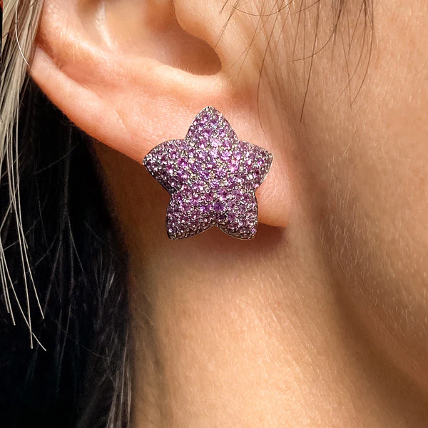 Vintage Pink Sapphire Star Earrings - Image 2