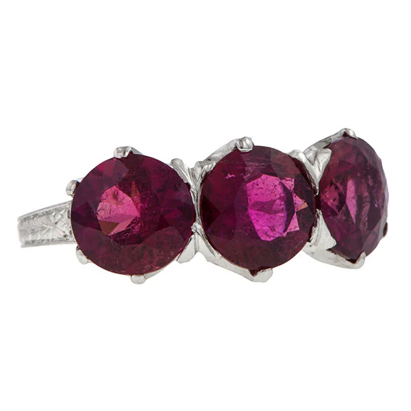 Vintage Pink Tourmaline Three Stone Ring - Image 2