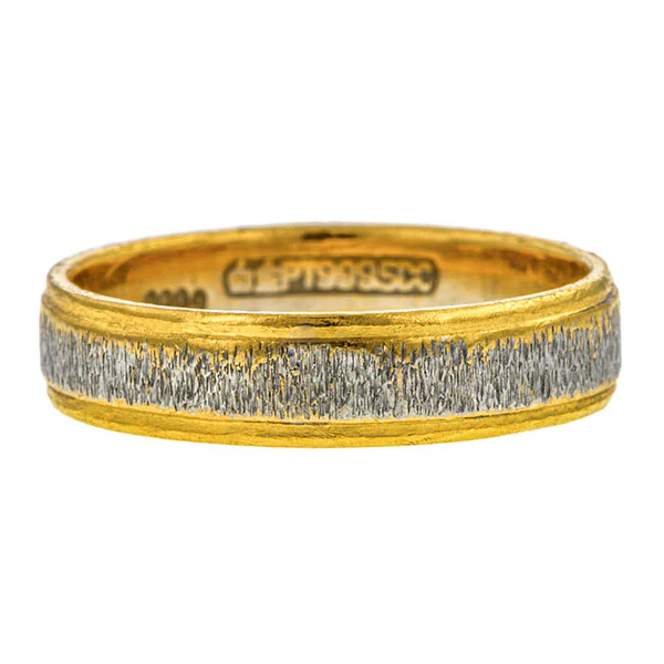 Vintage Platinum & 24k Gold Wedding Band Ring, Size 6.5