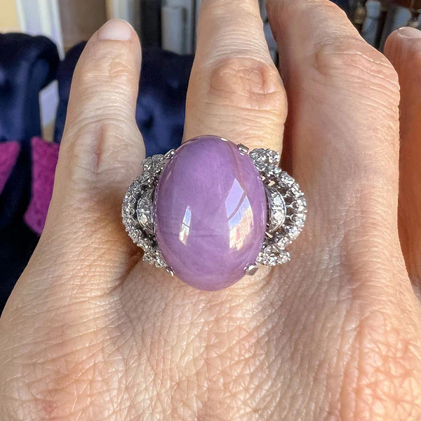 Vintage Purplish Pink Star Sapphire & Diamond Ring - Image 2