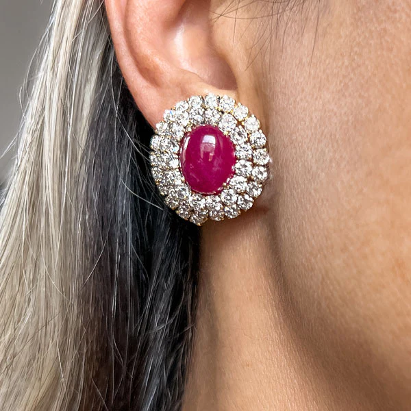 Vintage Ruby & Diamond Clip Earrings