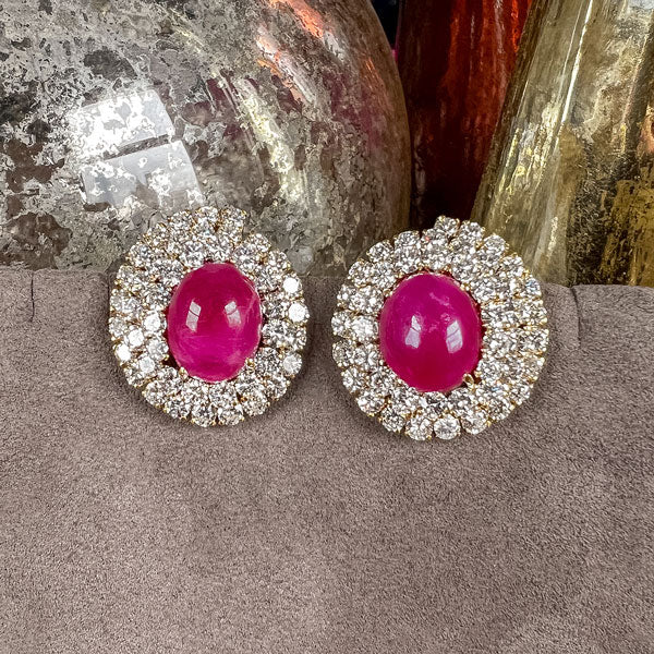 Vintage Ruby & Diamond Clip Earrings - Image 2