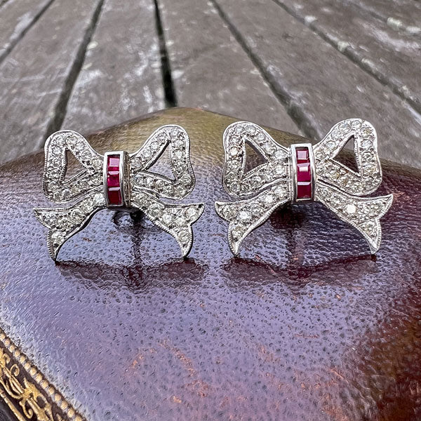 Vintage Ruby & Diamond Bow Earrings