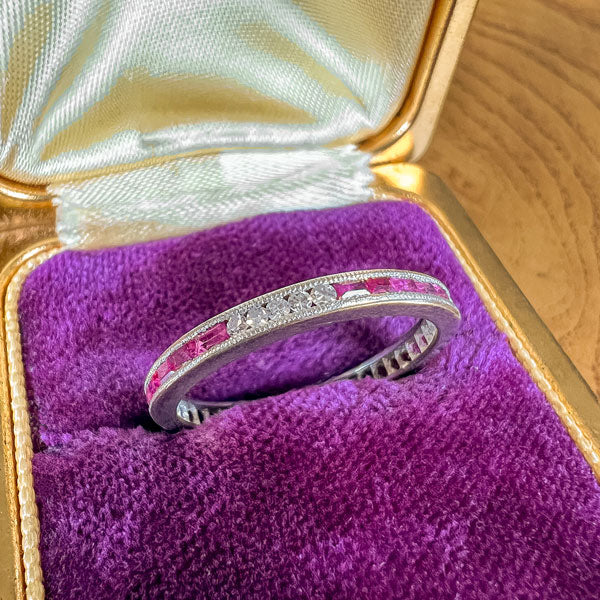 Art Deco Ruby & Diamond Eternity Band Ring, Size 6 1/2