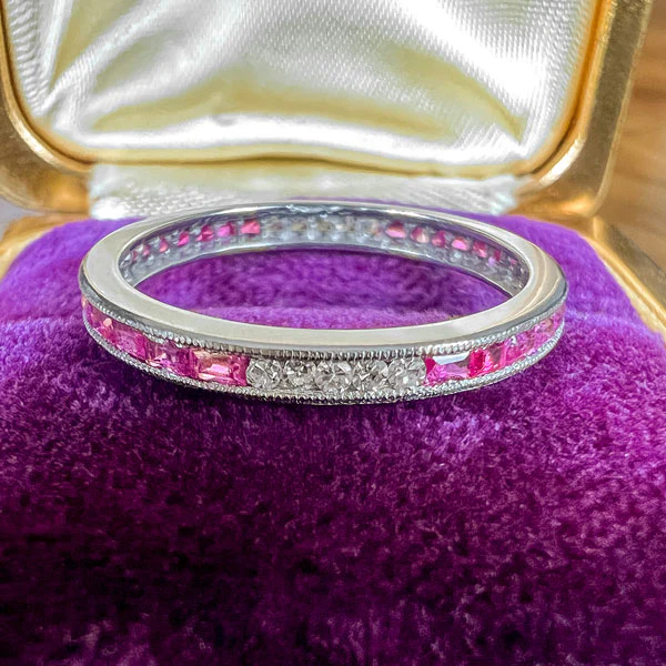 Art Deco Ruby & Diamond Eternity Band Ring, Size 6 1/2 - Image 3