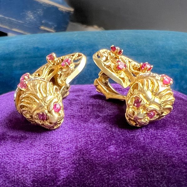 Vintage Ruby & Diamond Lion Earrings - Image 2