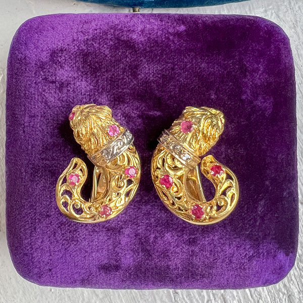 Vintage Ruby & Diamond Lion Earrings - Image 3