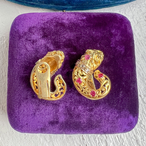 Vintage Ruby & Diamond Lion Earrings - Image 4