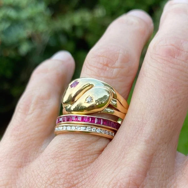 Vintage Ruby & Diamond Snake Ring - Image 2