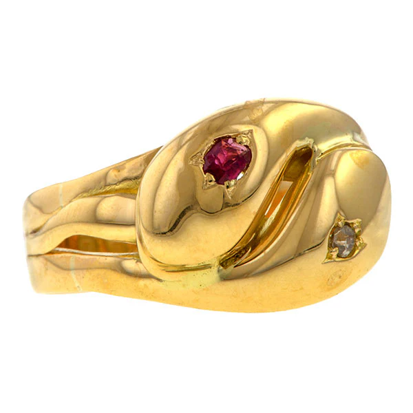 Vintage Ruby & Diamond Snake Ring - Image 3