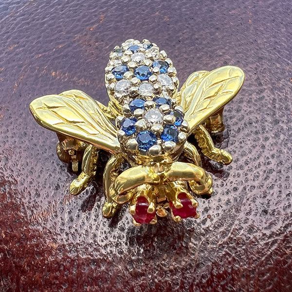 Vintage Sapphire & Diamond Bee Pin/ Pendant