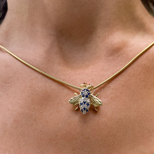 Vintage Sapphire & Diamond Bee Pin/ Pendant - Image 2