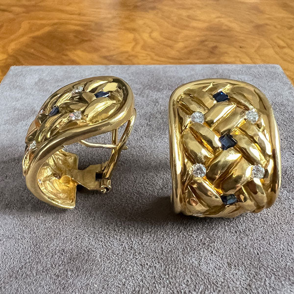 Vintage Sapphire & Diamond Clip Earrings - Image 2