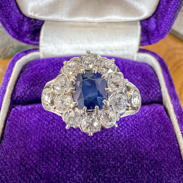 Vintage Sapphire & Diamond Cluster Ring