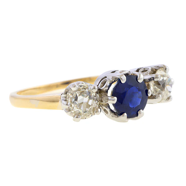 Vintage Sapphire & Diamond Three Stone Ring - Image 3
