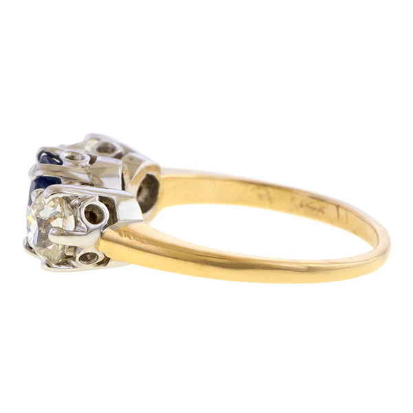 Vintage Sapphire & Diamond Three Stone Ring - Image 4