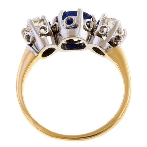Vintage Sapphire & Diamond Three Stone Ring - Image 5