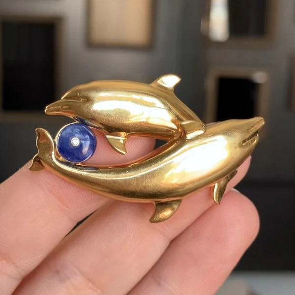 Vintage Sapphire Dolphin Pin - Image 2