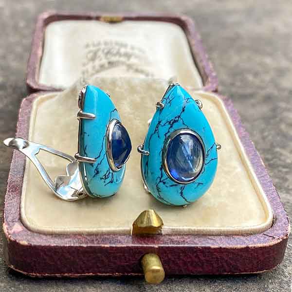 Vintage Sapphire & Turquoise Earrings - Image 3