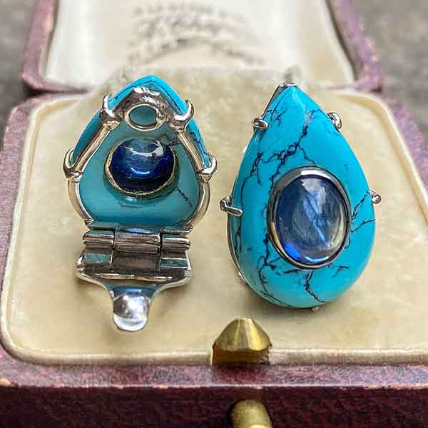 Vintage Sapphire & Turquoise Earrings - Image 4