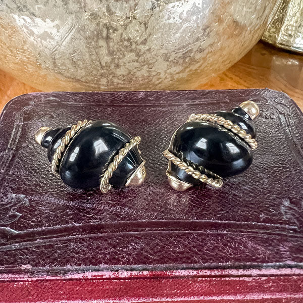 Vintage Seaman Schepps Onyx Shell Earrings