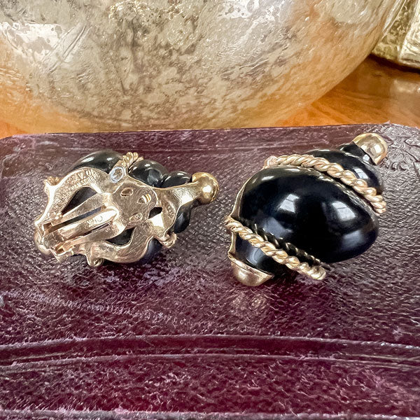 Vintage Seaman Schepps Onyx Shell Earrings - Image 2