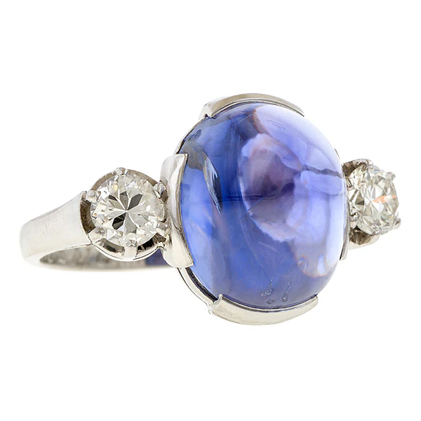 Vintage Sugarloaf Sapphire & Diamond Ring - Image 3