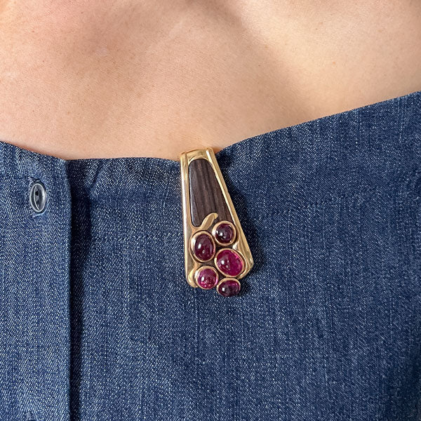 Vintage Paul Binder Tourmaline & Wood Clip Pin - Image 2